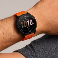 Bracelet nylon ondulé orange pour montre Garmin 20mm ou 22mm, style sport et outdoor.