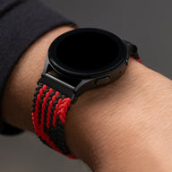 Bracelet tressé en nylon noir et rouge à fermeture magnétique pour montre connectée Garmin, modèle Kawi.