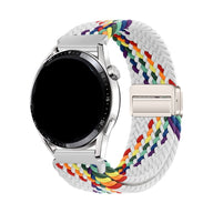 Bracelet Garmin multicolore tressé en nylon avec fermoir magnétique argenté pour montre connectée.