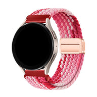 Bracelet tressé en nylon rose dégradé avec fermoir magnétique doré, compatible montre Garmin ronde.