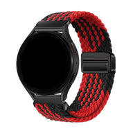 Bracelet tressé en nylon rouge et noir avec fermoir magnétique pour montre Garmin, style sportif et confortable.
