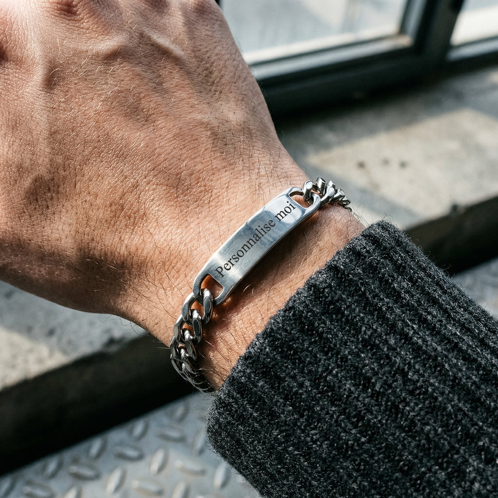 Bracelet gourmette personnalisé, en acier inoxydable, maille cubaine, mixte, modèle Eden