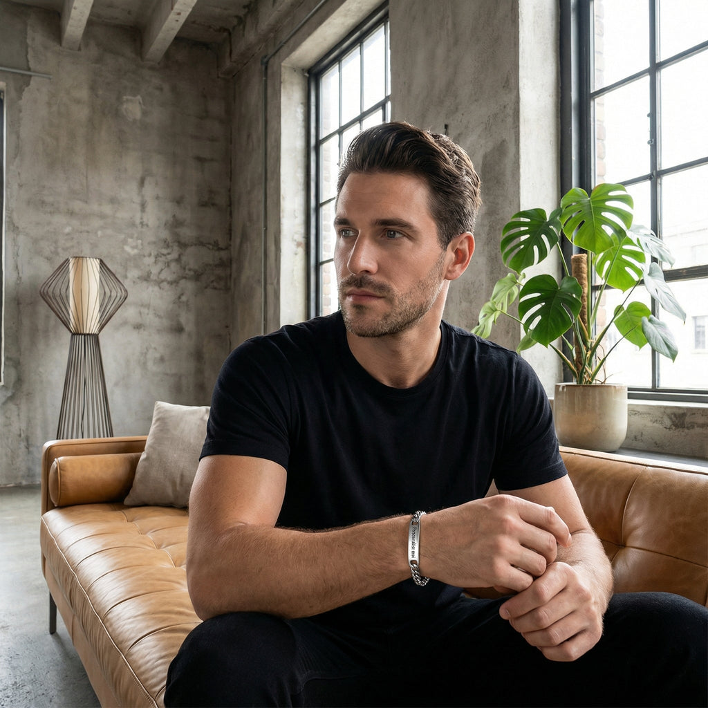 Bracelet gourmette personnalisé, en acier inoxydable, maille cubaine, mixte, modèle Eden