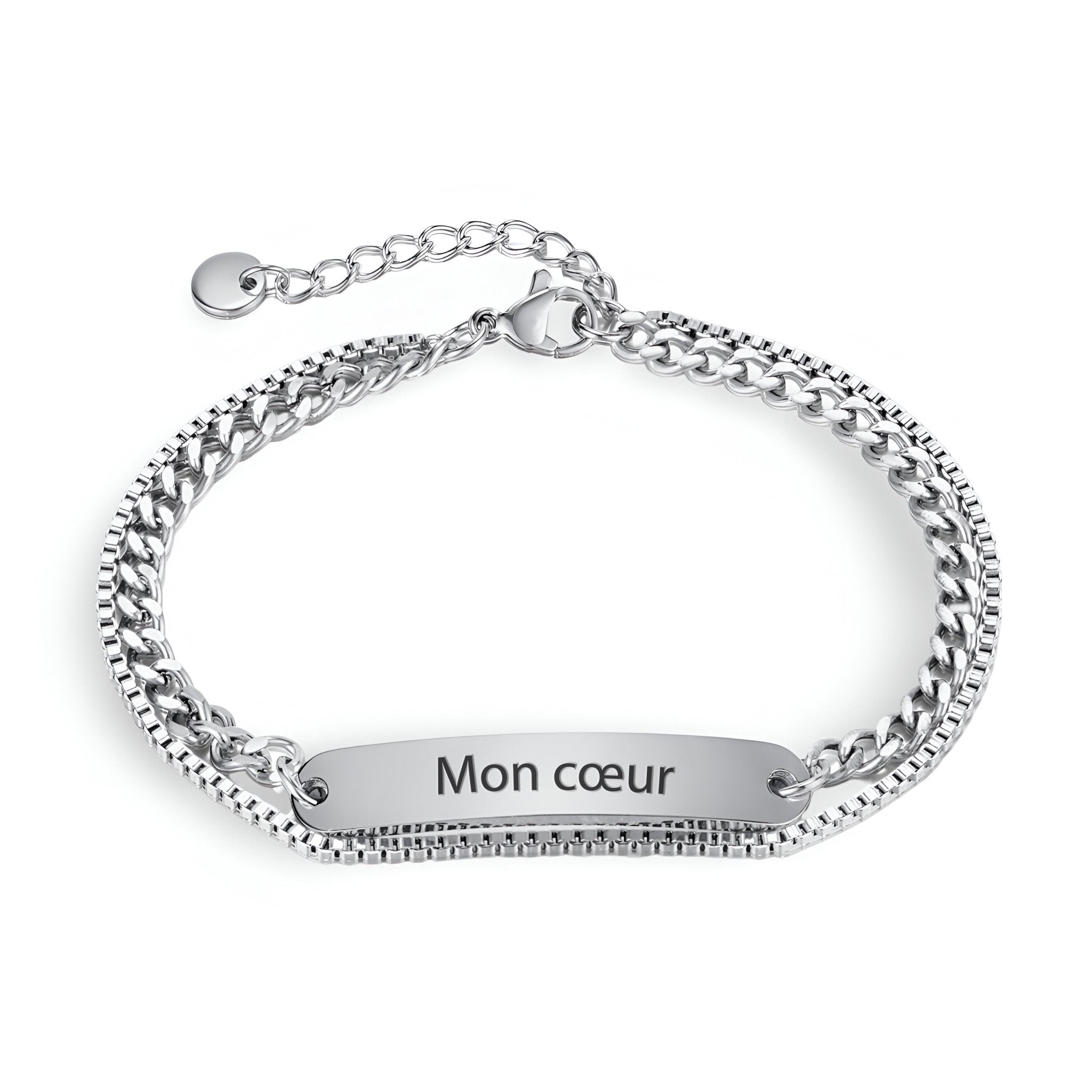 Bracelet gourmette personnalisée, en acier inoxydable, ajustable, pour femme, modèle Lilou - La Boutique du Bracelet