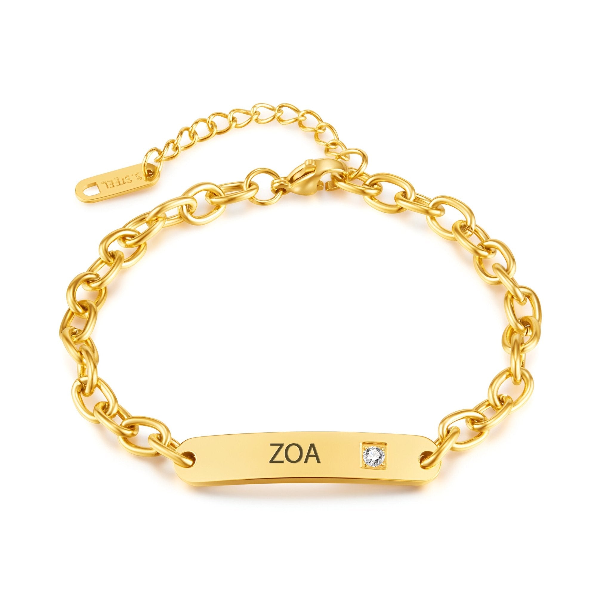 Bracelet gourmette personnalisée, en acier inoxydable, avec pierre de zirconium, pour femme, modèle Zoa - La Boutique du Bracelet