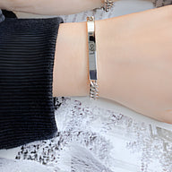 Bracelet gourmette mixte en acier inoxydable, maille cubaine argentée avec plaque gravée personnalisée Eden.