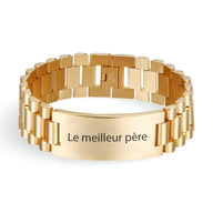 Bracelet gourmette personnalisable en acier inoxydable doré, maille épaisse avec gravure "Le meilleur père".
