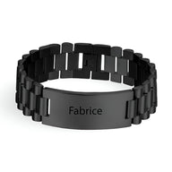 Bracelet gourmette personnalisé en acier inoxydable noir à maille épaisse avec gravure "Fabrice".