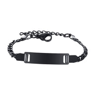 Bracelet gourmette noir en acier inoxydable, maille figaro avec plaque personnalisable, modèle Nyon.