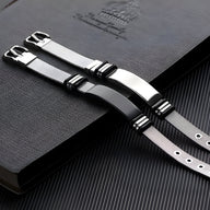 Bracelet gourmette homme acier inoxydable maille milanaise noir et argent avec plaque personnalisable.