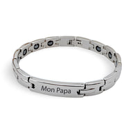 Bracelet gourmette en acier inoxydable argenté avec plaque personnalisée gravée "Mon Papa".