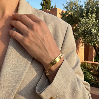 Gepersonaliseerde gourmet armband, van roestvrij staal, hartmotief, voor dames, model Marthe