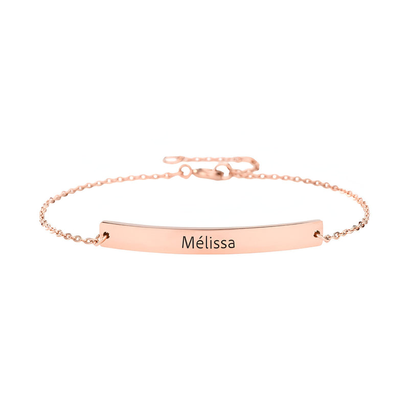 Bracelet gourmette fin en acier inoxydable or rosé avec plaque personnalisée gravée "Mélissa".