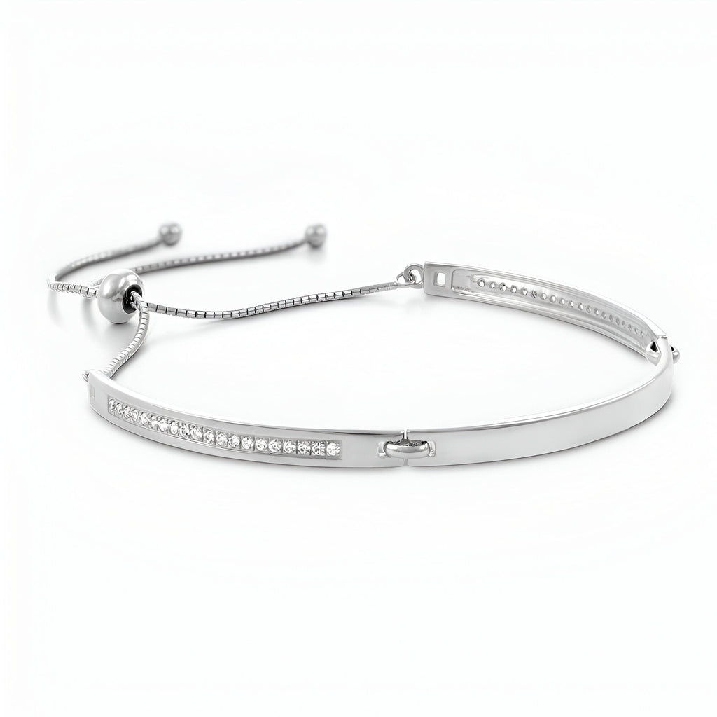 Bracelet gourmette ajustable en argent sterling avec rangée d'oxydes de zirconium étincelants.