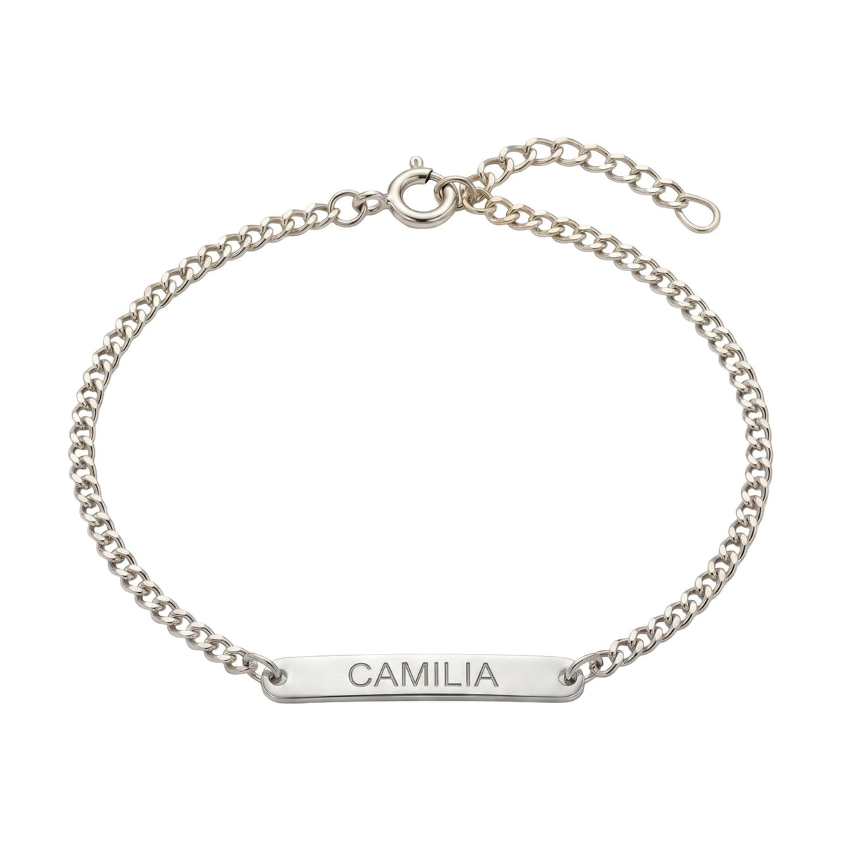 Personalisierbares Armband aus Edelstahl, feines kubanisches Gliederarmband, gravierbare Platte, Modell Camilia