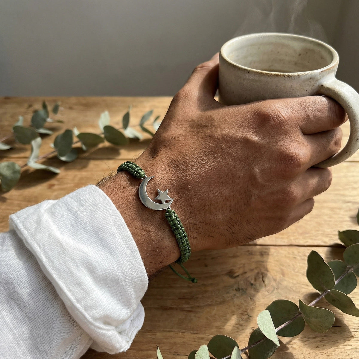 Hilal Bracelet in Stainless Steel and Nylon, Durable Braided Cord, Elegant Faith Symbol, Eman Model