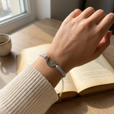 Hilal Bracelet in Stainless Steel and Nylon, Durable Braided Cord, Elegant Faith Symbol, Eman Model
