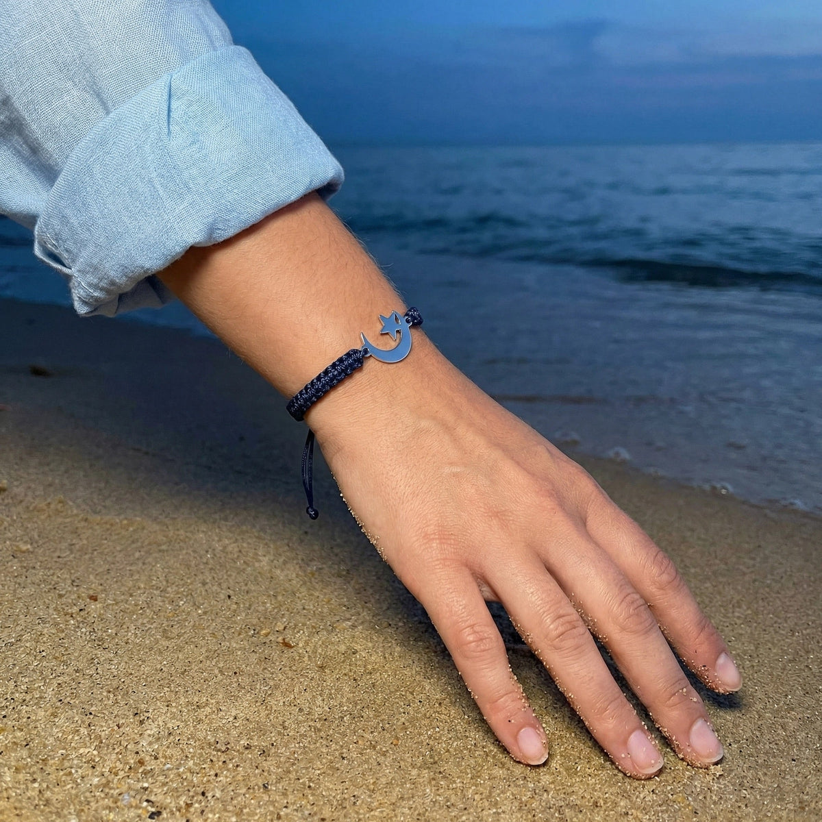 Hilal Bracelet in Stainless Steel and Nylon, Durable Braided Cord, Elegant Faith Symbol, Eman Model
