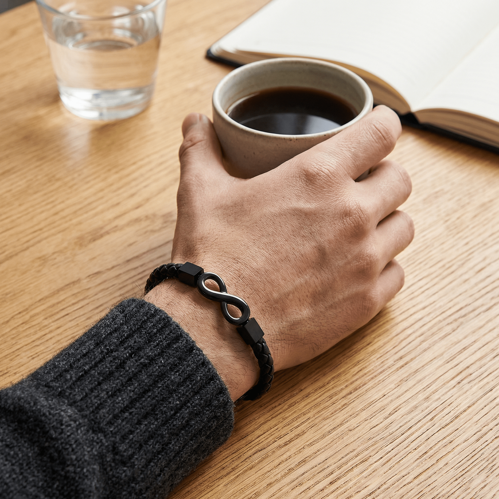 Personalized Infinity Leather Bracelet, Modern Family Gift, Jewelry for Men and Women, Yanis Model