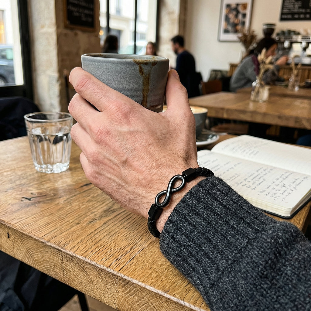 Personalized Infinity Leather Bracelet, Modern Family Gift, Jewelry for Men and Women, Yanis Model