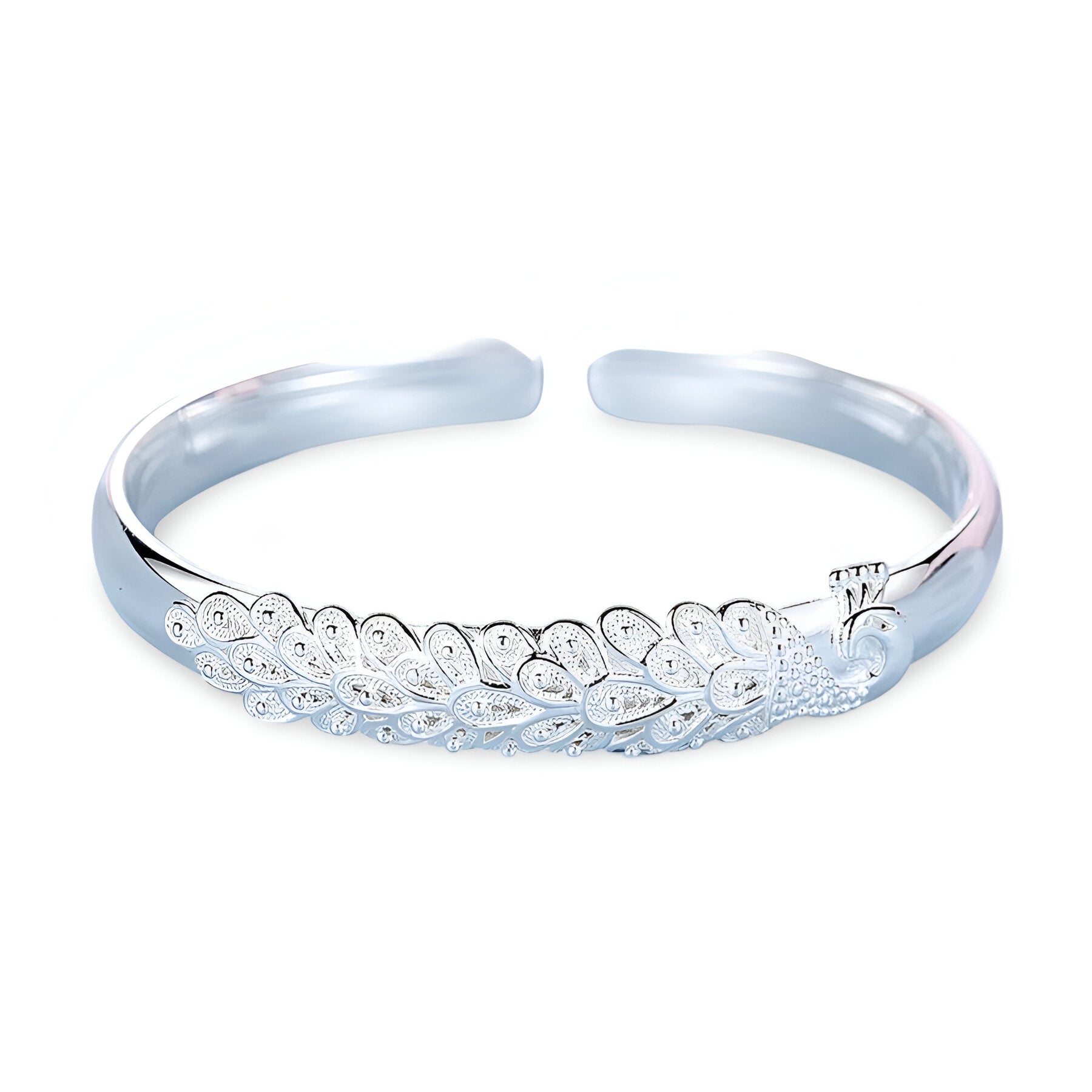 Bracelet jonc, à l'éffigie d'un paon, en argent sterling, pour femme, modèle Zina - La Boutique du Bracelet