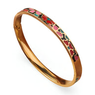 Bracelet jonc doré émaillé motifs rouges et roses féminins modèle Caliesta.
