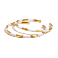 Bracelet jonc, bi - colore alterné, en acier inoxydable, pour femme, modèle Oceara - La Boutique du Bracelet