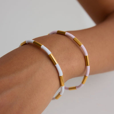 Bracelet jonc, bi - colore alterné, en acier inoxydable, pour femme, modèle Oceara - La Boutique du Bracelet