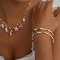 Bracelet jonc, bi - colore alterné, en acier inoxydable, pour femme, modèle Oceara - La Boutique du Bracelet