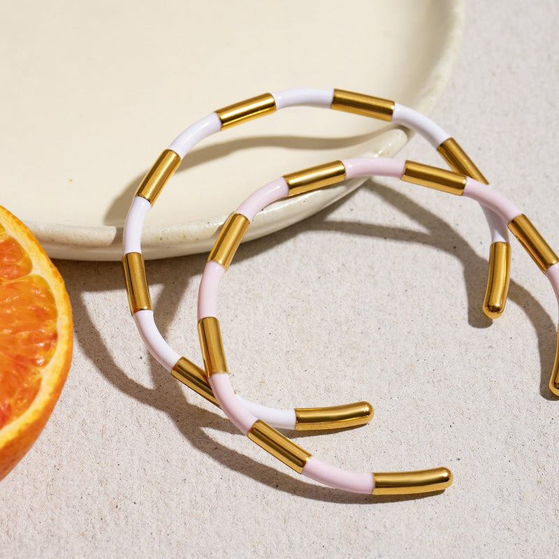 Bracelet jonc, bi - colore alterné, en acier inoxydable, pour femme, modèle Oceara - La Boutique du Bracelet