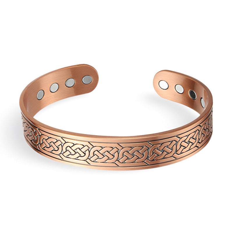 Bracelet jonc magnétique en cuivre avec gravure celtique pour homme couleur bronze.