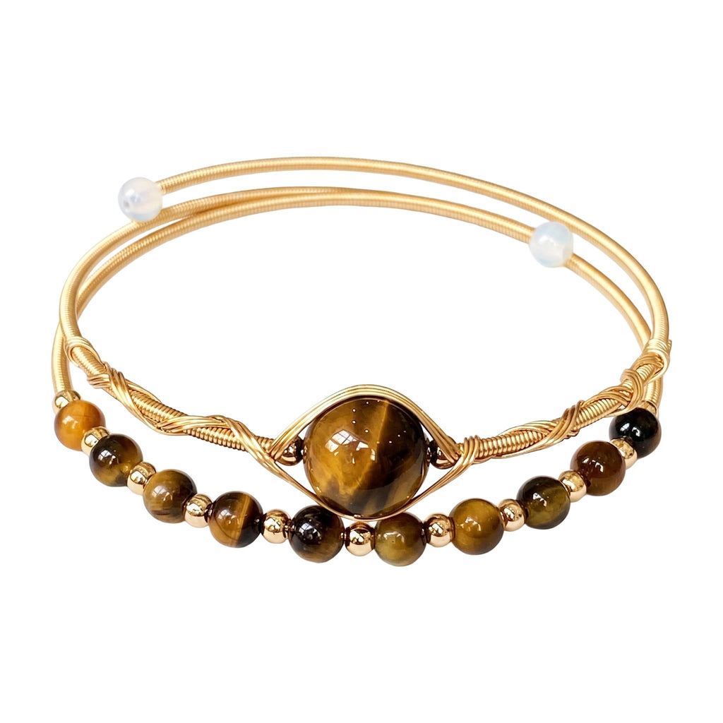 Bracelet jonc double rang, pierre naturelle véritable, plaqué or 18 carats, bijou élégant pour femme, modèle Stivine