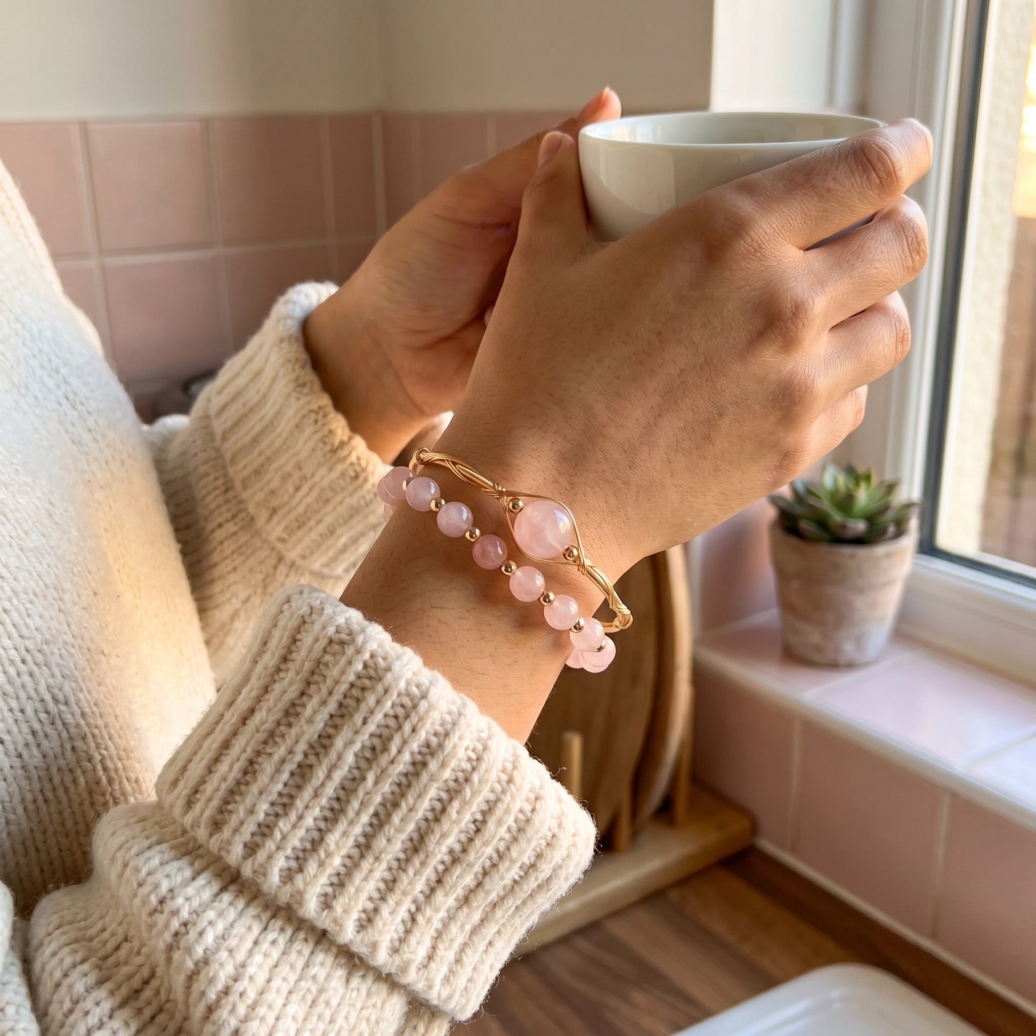 Bracelet jonc double rang, pierre naturelle véritable, plaqué or 18 carats, bijou élégant pour femme, modèle Stivine