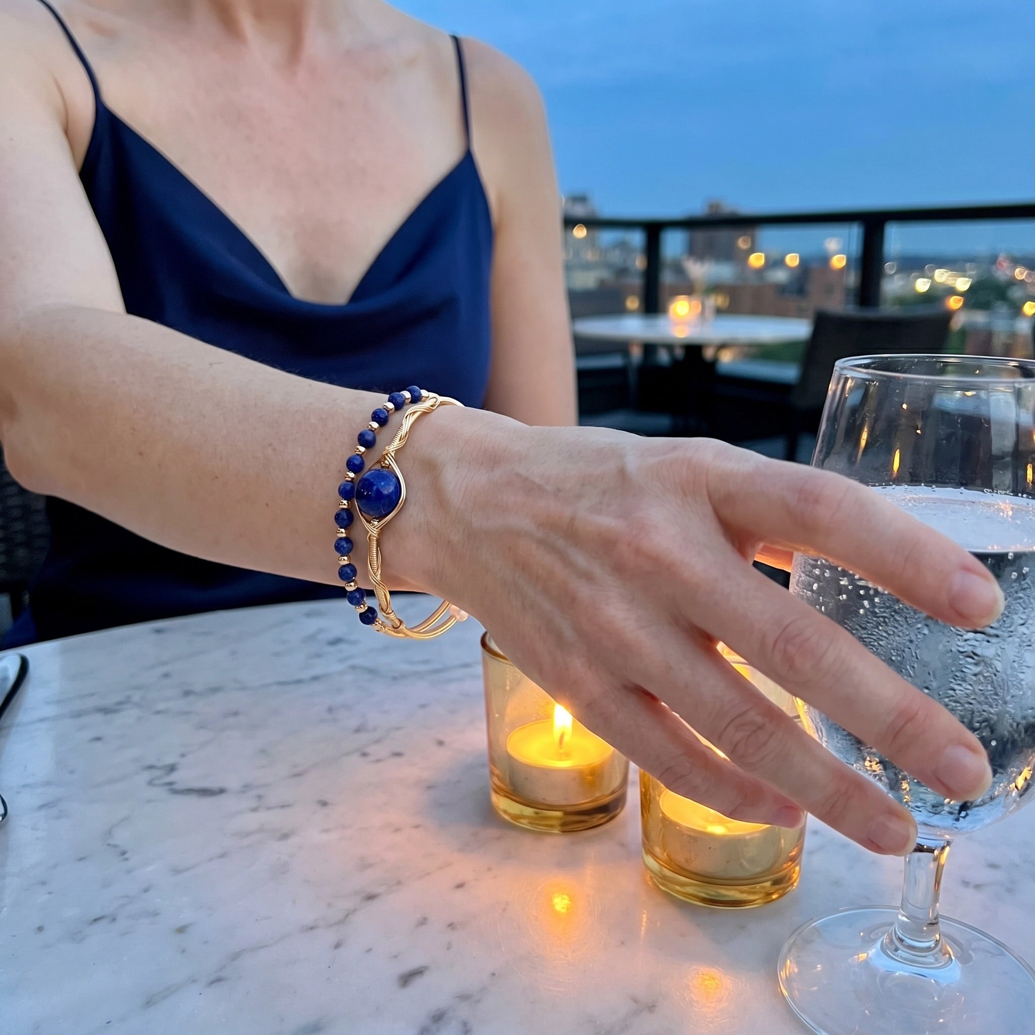 Bracelet jonc double rang, pierre naturelle véritable, plaqué or 18 carats, bijou élégant pour femme, modèle Stivine