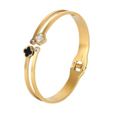 Bracelet jonc double trèfle à 4 feuilles scintillant, en titane, ajustable, pour femme, modèle Firnelle - La Boutique du Bracelet