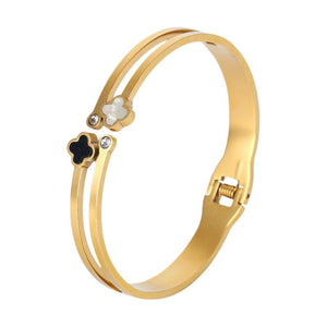 Bracelet jonc double trèfle à 4 feuilles scintillant, en titane, ajustable, pour femme, modèle Firnelle - La Boutique du Bracelet