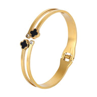 Bracelet jonc double trèfle à 4 feuilles scintillant, en titane, ajustable, pour femme, modèle Firnelle - La Boutique du Bracelet