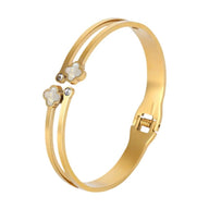 Bracelet jonc double trèfle à 4 feuilles scintillant, en titane, ajustable, pour femme, modèle Firnelle - La Boutique du Bracelet