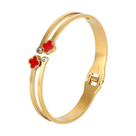 Bracelet jonc double trèfle à 4 feuilles scintillant, en titane, ajustable, pour femme, modèle Firnelle - La Boutique du Bracelet