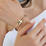 Bracelet jonc double trèfle à 4 feuilles scintillant, en titane, ajustable, pour femme, modèle Firnelle - La Boutique du Bracelet