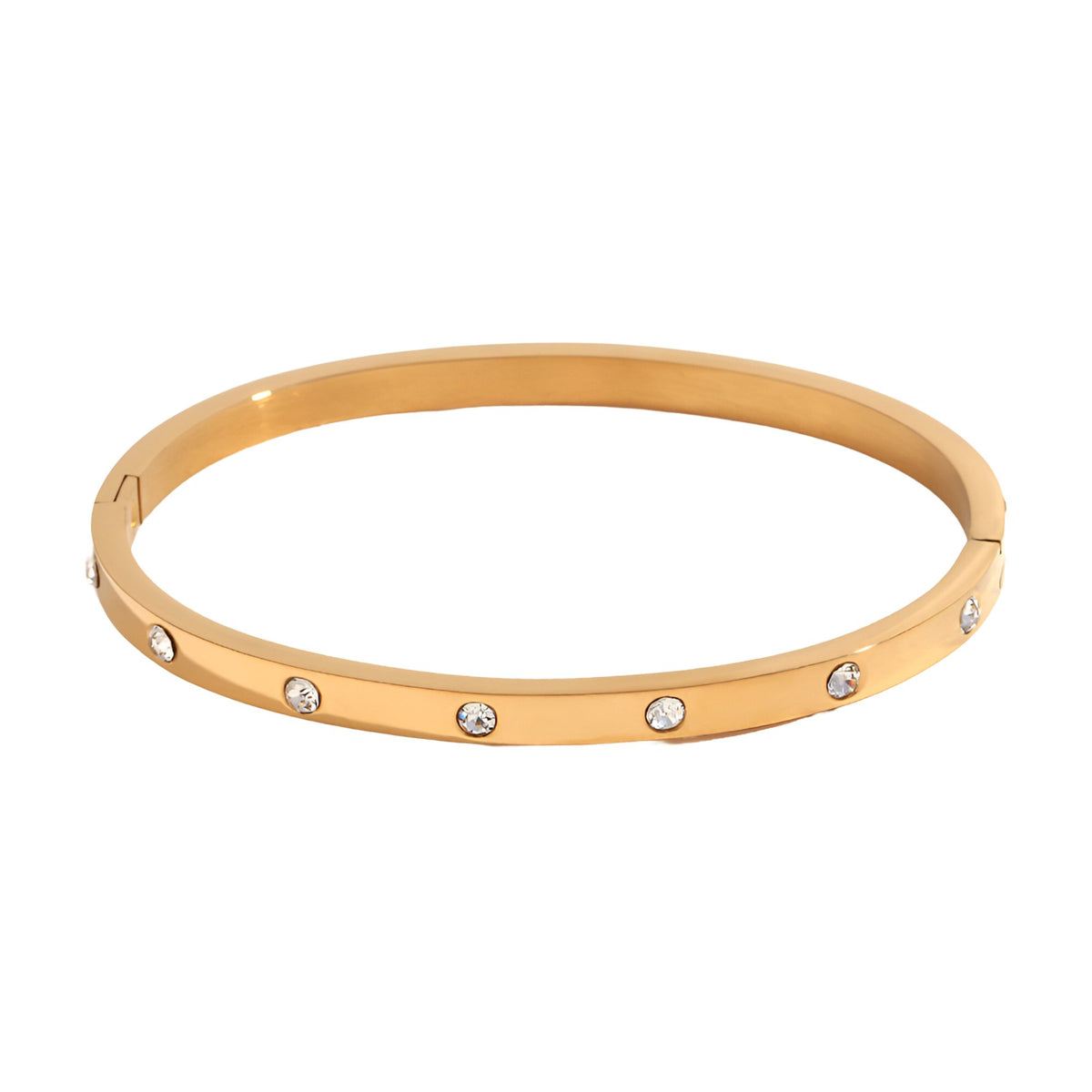 Bracelet jonc en acier inoxydable or, avec éclats de lumière incrustés uniformément.