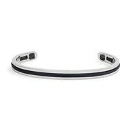 Bracelet jonc argent avec corde noire intégrée, design fin et masculin en acier inoxydable.