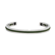 Bracelet jonc argenté en acier inoxydable avec corde verte intégrée pour homme, modèle Valerio.