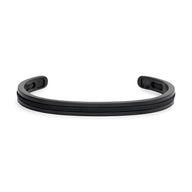Bracelet jonc Valerio en acier inoxydable noir avec corde intégrée noire, style minimaliste pour homme.