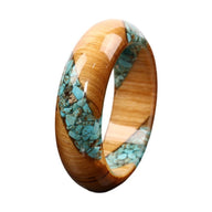 Bracelet jonc en bois naturel et turquoise, éclats résine brillante, modèle Diyuna - La Boutique du Bracelet