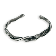 Bracelet jonc en cuivre plaqué argent à texture effet bois torsadé pour homme, modèle Yann.