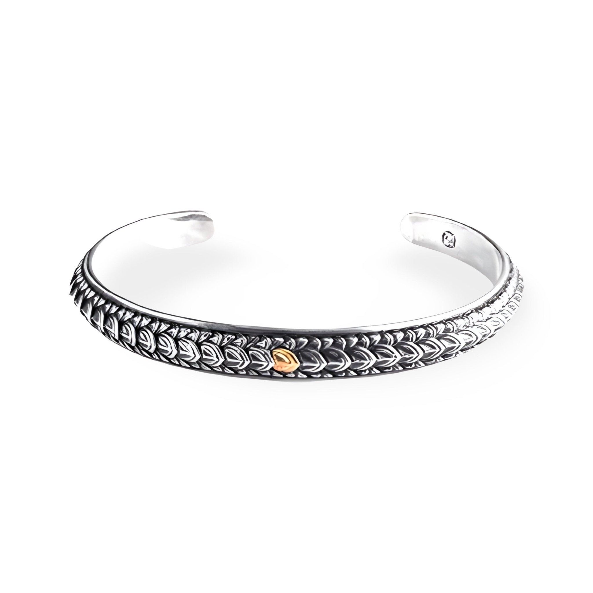 Bracelet jonc en cuivre plaqué argent, écailles de dragon, pour homme, modèle Ragnar - La Boutique du Bracelet