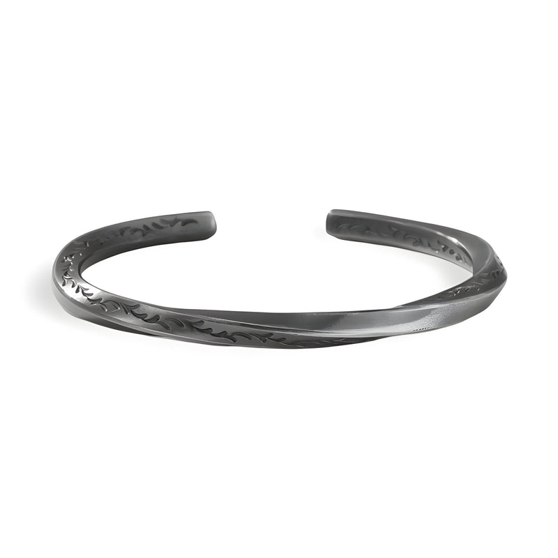 Bracelet jonc en cuivre argenté gris avec gravures viking pour homme modèle Rolf.
