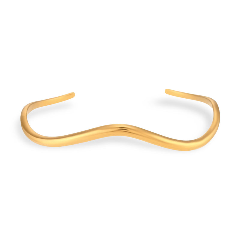 Bracelet jonc en acier inoxydable doré à effet ondulé, modèle Lyra, finition lisse et brillante.