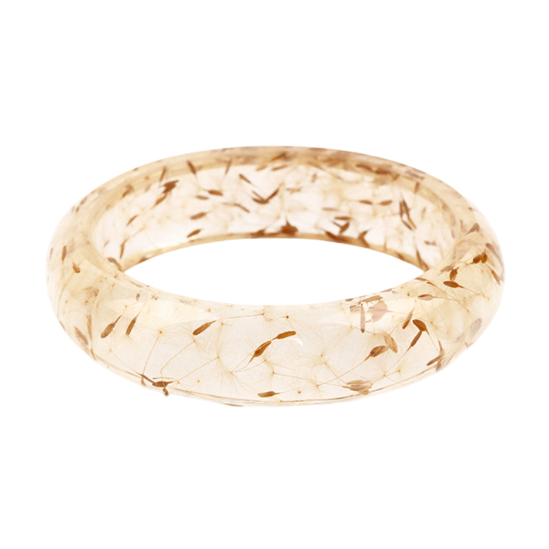 Bracelet jonc en résine, avec fleurs séchées de pissenlit intégrées, modèle Piessa - La Boutique du Bracelet